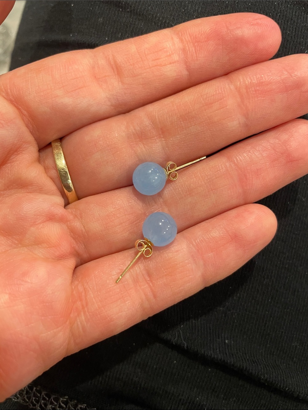 14k Gold Stud Earrings with Light Blue Chalcedony Beads - Women Jewelry